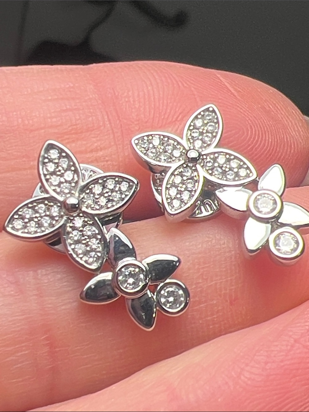 Floral Cubic Zirconia Stud Earrings - White